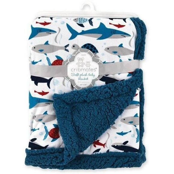 Baby Blanket Blue Sherpa Plush Cribmates Under The Sea 30" x 40" - Picture 1 of 1